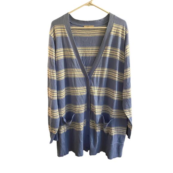 Woman Within Striped Cardigan Sweater V Neck Pockets Buttons 22 24 1X - Picture 1 of 7